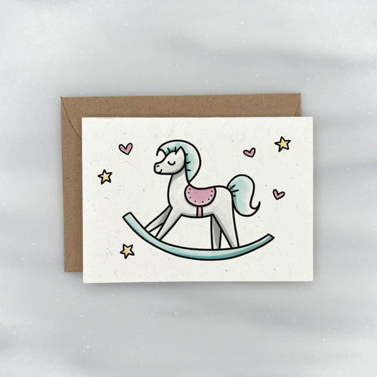 Beautiful Rocking Horse - Baby Shower Gift Enclosure Card