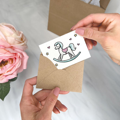 Beautiful Rocking Horse - Baby Shower Gift Enclosure Card