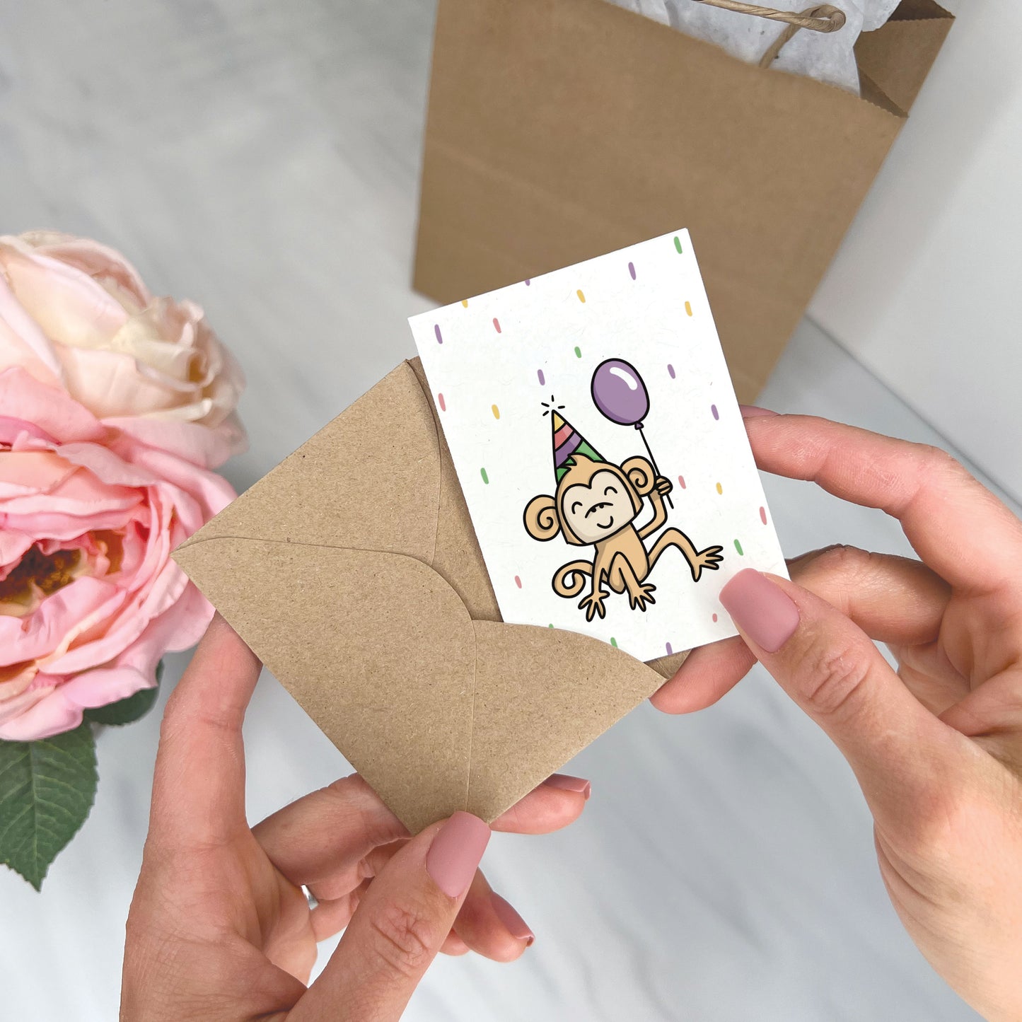 Party Animals - Birthday Gift Enclosure Card (Monkey)